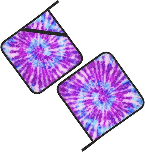 2-Pack Tie Dye Pot Holders for Kitchen Heat Resistant - Cute Quilted Potholders for Kitchens - Washable Potholder for Cooking & Baking & Microwave(Purple)