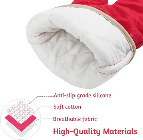 4Pcs Oven Mitts and Pot Holders Set, 572F Heat Resistant Oven Glove, Soft Cotton Lining with Non-Slip Surface for Kitchen Baking BBQ (Red)
