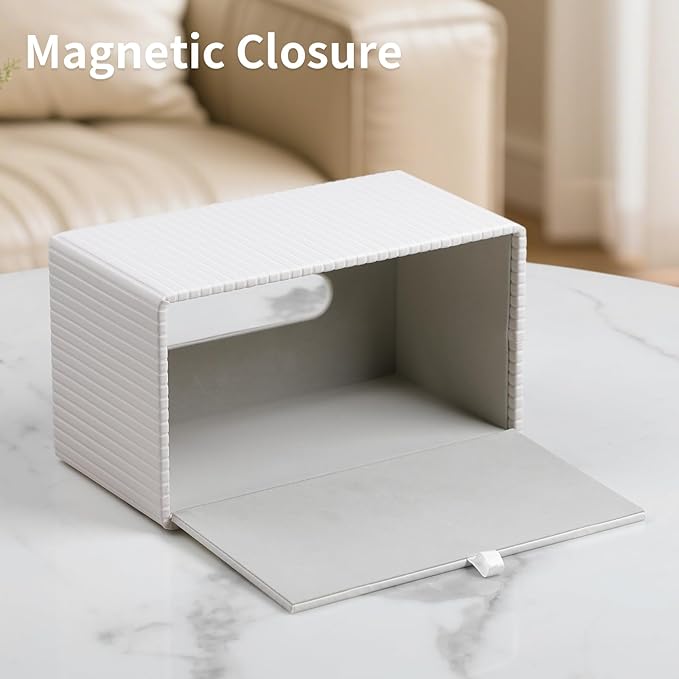 MEIBOOCH Extra Large Tissue Box Cover for Standard Size 180 to 230 Count Box of Tissues, PU Leather Rectangle Tissue Holder with Magnetic Closure (Ivory)