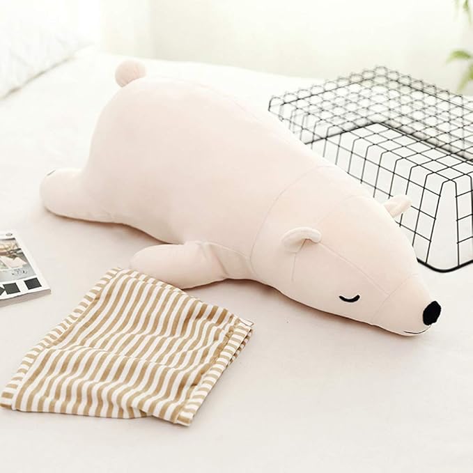 MMTTAO Stuffed Polar Bear Animal Plush Toy 20 Inch Large White Sleeping Bear Animal Stuff Soft Plushies Cute Dolls Collection Huggable Pillow Cushion Birthday Gift for Kids Child Boys Girls, 20Inches