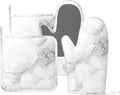 Oven Mitts Pot Holders Set White Marble Gray Silicone Kitchen Gloves Potholders Heat Resistant for Chef Baking Cooking Grilling BBQ 4 Pack Mitt
