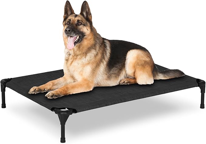 PVY Elevated Dog Bed for Outdoor, Large Raised Dog Cot with Washable Mesh, Cooling Pet Cot Chew Proof for Outside Camping, 42"x30" Black