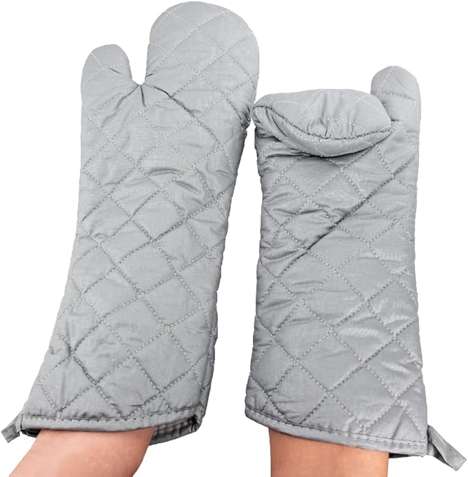 YUANQIAN 17 Inch Extra Long Oven Mitts Heat Resistant Cotton Lining Oven Thick Gloves Kitchen Food Service Mittens for Pot Holders Cooking Baking BBQ, up to 482f (Silver, 17inch)