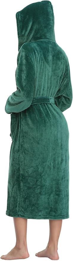 RONGTAI Womens Robes Plush Fleece Hooded Bathrobe Thick Nightgown with Pockets Fluffy Sleepwear