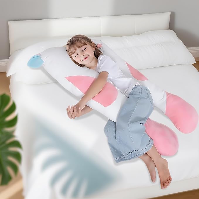 MLdian 47x23 inch U Shaped Long Plush Body Pillows for Kids, Stuffed Animal Unicorn Soft Large Pillow for Sleeping, Big Cute Plushies, Washable Cover, Gift for Boys and Girls