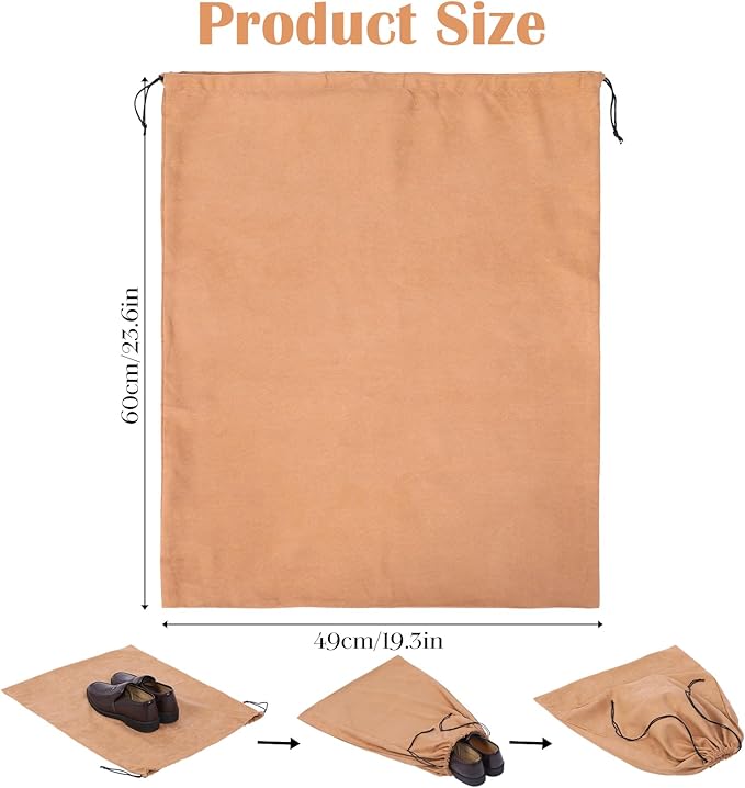 4-Piece Travel Shoe Bags for Packing, 23.6" x 19.3" Dustproof Shoe Bags - Flannel Shoes Pouch with Drawstring Closure,Washable & Reusable(Beige, Brown)