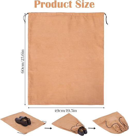 4-Piece Travel Shoe Bags for Packing, 23.6" x 19.3" Dustproof Shoe Bags - Flannel Shoes Pouch with Drawstring Closure,Washable & Reusable(Beige, Brown)