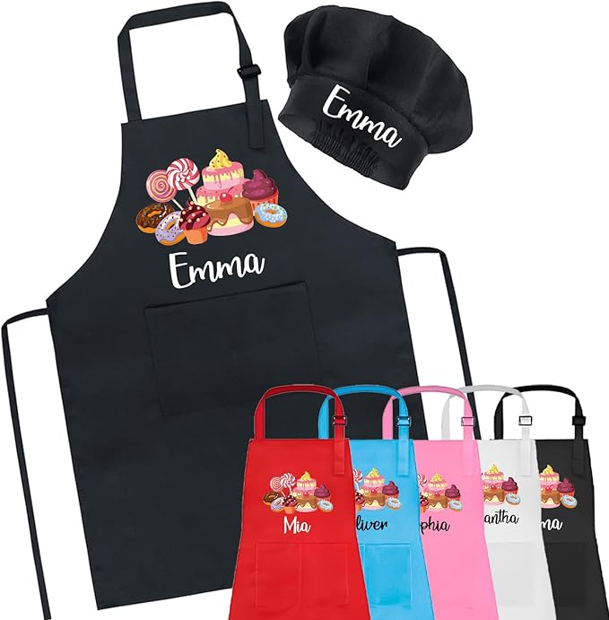Personalized Kids Apron for Cooking, Custom Kid Apron with Chef Hat, Toddler Cooking Apron for Girls and Boys, Baking & Painting Apron, Christmas Gift For Children