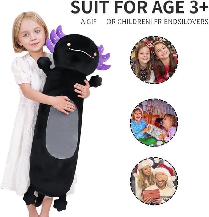 Dalmao 36" Giant Black Axolotl Stuffed Animal, Cute Soft Long Axolotl Plush Body Squishy Pillow Big Plushies Toy, Gift for Kids, Boys, Birthdays, Halloween, Christmas