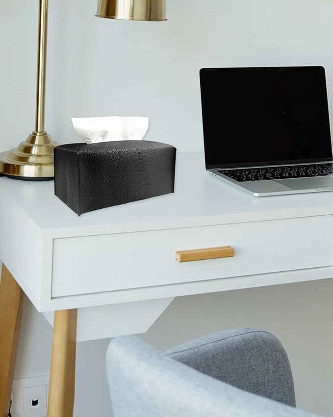 Large Tissue Box Cover Rectangular – Plus Size Rectangle Tissue Box Holder with Bottom Belt [JESMINI, Black] Modern Leather Long Tissue Holder for Bathroom/Car/Office Decor