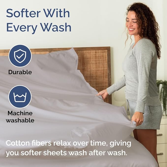 400 Thread Count Cotton Sheet Set - Twin XL Size 100% Cotton Sheets - Easily Fits 8" to 16" Mattress - Silky-Soft, Wrinkle Free & Comfortable - Deep Pockets & Hotel Quality Bedding Set - Light Grey
