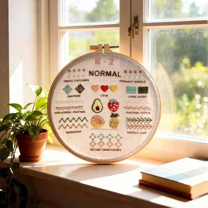 PALUPJEF Embroidery kit for beginnerand Needlework Kit for Adults, 4 Hoop Set to Learn 38 Stitches with Pre-Stamped Patterns, Complete Starter Kit with Instructions, DIY Gift for Women