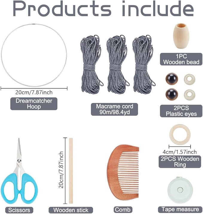 FREEBLOSS DIY Macrame Owl Kit Macrame Tapestry Wall Hanging 90m Cotton Cords Macrame Kit for Beginners with Video Tutorial Macrame Wall Art for Bedroom Decor, Gray