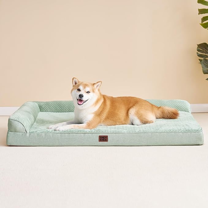EHEYCIGA Orthopedic Dog Bed Medium Size Dogs, Memory Foam Dog Bed with Washable Removable Cover, Waterproof Pet Sofa Couch for Crate with Nonskid Bottom, 30x20x6, Greyish Green