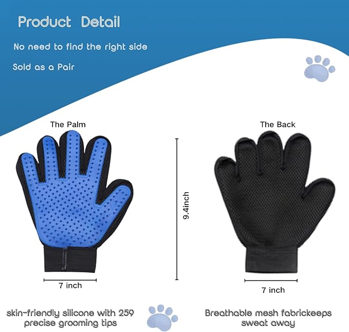BYNGYDDZ Pet Grooming Gloves (2 Pack) for Dogs & Cats – Deshedding Hair Remover Mitts with Soft Silicone Massage Bristles – Dual-Sided Grooming & Bathing Gloves for Long & Short Hair Pets