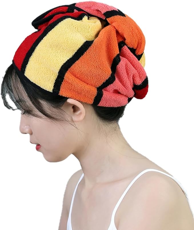 Wenlly 2 Pack 100% Cotton Hair Drying Towel, Hair Towel wrap with Button for Women, Shower Head Towel, Dry Hair Turban (Orange & red)