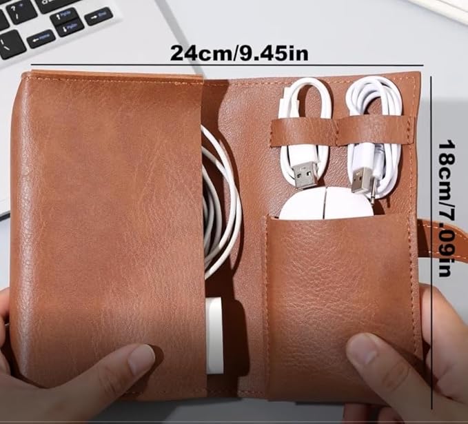 DUWUZEST Vintage Pu leather Electronic organizer travel case,cord organizer travel, Leather charger shortage for essentials mouse, adapter, cables (vintage brown)