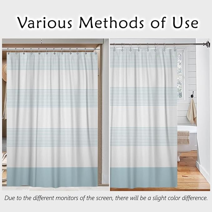ggaimwf Blue and White Striped Waffle Shower Curtain Ombre Nautical Splicing Stall Bath Curtain Rustic Farmhouse Neutral Bathtub Curtain for Kids Bathroom Waterproof Decor with Hooks,47x71 Inch