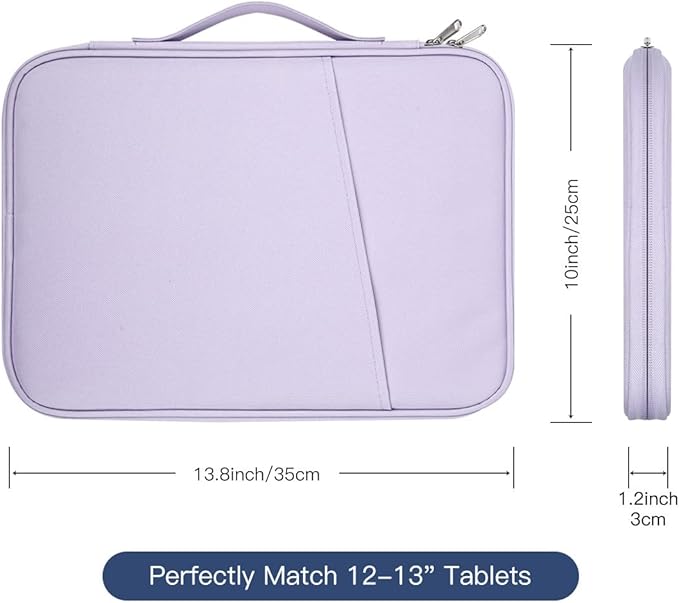 12.9 Inch Tablet Sleeve for Samsung Galaxy Tab S10+ Plus/S9+ S8+/S7+ Plus/S7 FE,iPad Pro M5 M4 13 2025/Air M2 13/Pro 12.9, 12.4" Microsoft Surface Laptop Go 2/11 Snapdragon/10/9/8 Carrying Bag-Purple