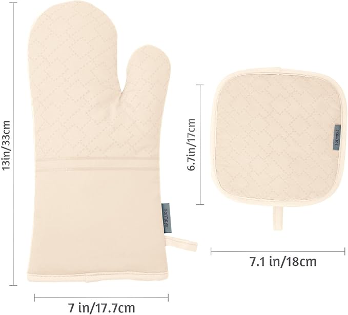 4Pcs Oven Mitts and Pot Holders Set, 572F Heat Resistant Oven Glove, Soft Cotton Lining with Non-Slip Surface for Kitchen Baking BBQ (Apricot)