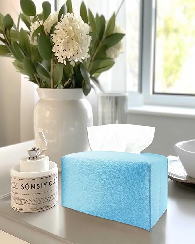 Sky Blue Tissue Box Cover Rectangular - Plus Size Large Tissue Box Cover Rectangle [JESMINI] Faux Leather Tissue Box Holder Long for Extra Large Rectangle Facial Tissue Box
