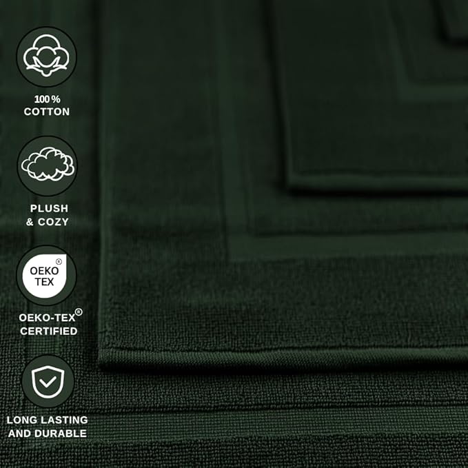 ELITE Emporium Home Collection 2-Piece Cotton Bathroom Mat Set, 21" x 34" - 100% Cotton, Absorbent, Quick-Dry, Bath Towel Mats for Floor, Hunter Green [Not a Bathroom Rug]