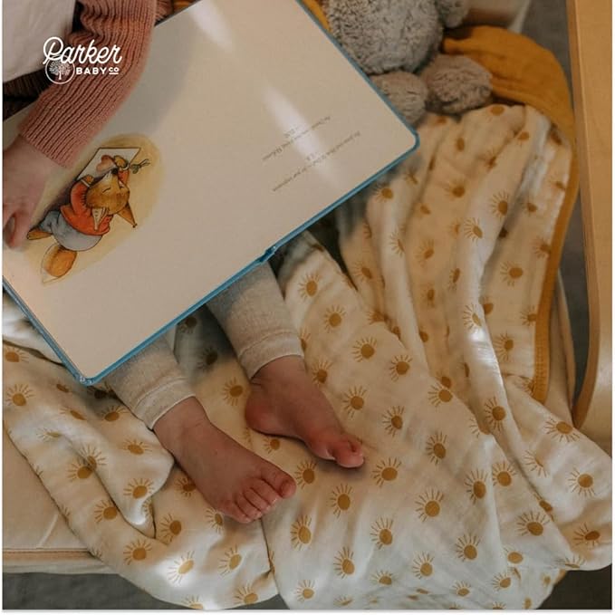 Parker Baby Muslin Blanket | 100% Soft Cotton Toddler Quilt & Baby Muslin Swaddle | Gender Neutral Design 47" x 47" Blanket