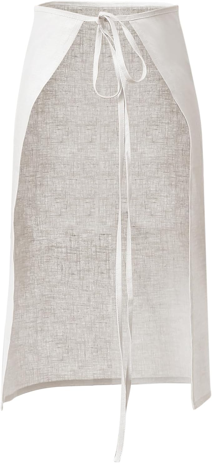 100% Linen Bistro Half Apron, Waist Apron With 2 Pockets For Women Men Waitress Server Cooking Kitchen Restaurant