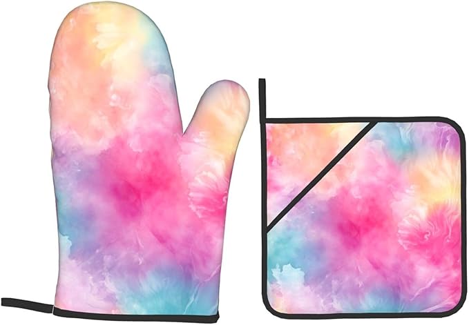 Oven Mitts and Pot Holders Sets of 4 Tie Dye Colorful Galaxy Kitchen Potholder Gloves Heat Resistant Non-Slip for Chef Baking Cooking Grilling BBQ Mittens