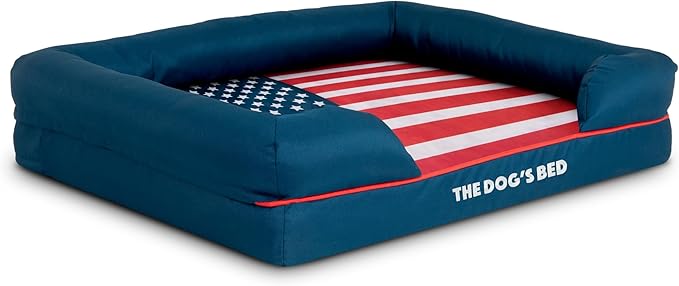The Dog's Bed Replacement Outer Cover for The Dog's Bed Orthopedic Memory Foam Dog Bed. Washable Oxford Fabric, Medium (Blue with Red Piping USA Flag Embroidery & Centre Flag) Veterinary Approved