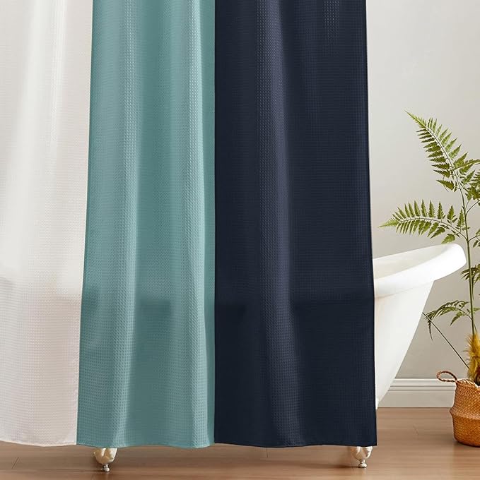 MONDAY MOOSE Colorful Waffle Weave Shower Curtain with Rustproof Metal Grommet Holes for Bathroom, Machine Washable, Hooks Included (72x72 inch, Light Blue/Blue)