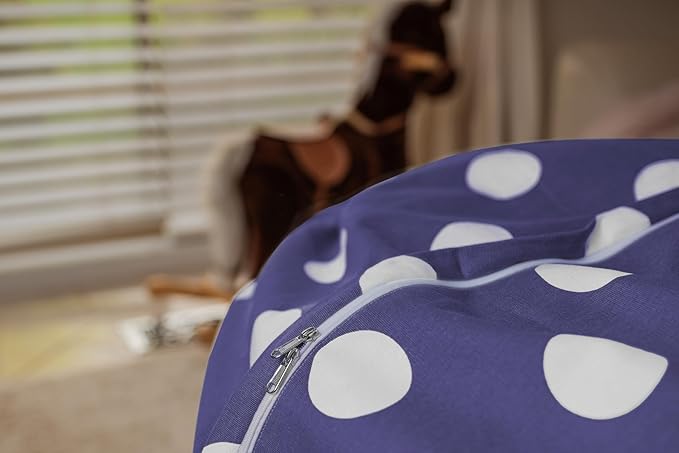 WEKAPO Stuffed Animal Storage Bean Bag Chair Cover for Kids | Stuffable Zipper Beanbag for Organizing Children Plush Toys Large Premium Cotton Canvas (Navy Dot, XX-Large)