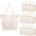 Segarty Canvas Bag with Zipper, 12 Pack 18x15 Blank Canvas Tote Bags for Women, Reusable Bags Aesthetic with Natural Cotton Cloth, Shoulder Strap, Bulk for DIY, Grocery, Beach, Travel，Gift