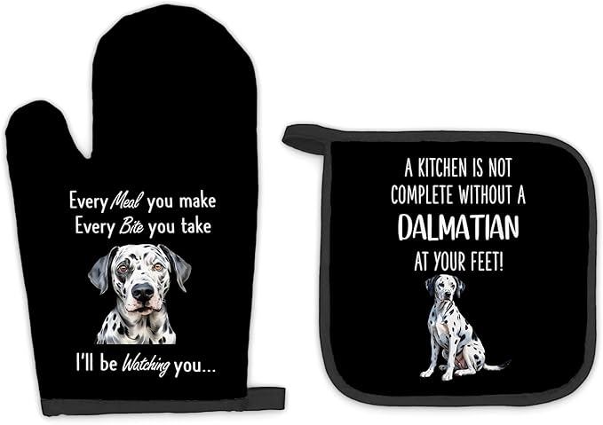 Dalmatian Gifts Dog Oven Mitts and Pot Holders Sets, Dalmatian Dog Decor Kitchen Accessories Sets, Complete Without a DalmatianDog Heat Resistant Oven Glove Potholders for Kitchen Baking