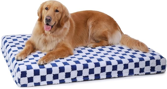 KSIIA Memory Foam Dog Bed Waterproof Large Dog Bed Orthopedic Crate Pad Supportive Crate Pads Soft Pet Mat for XXL Pet Mats with Removable Washable Cover & Non-Slip Bottom, 53 x 40 Inch, Blue