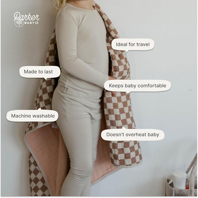Parker Baby Muslin Blanket | 100% Soft Cotton Toddler Quilt & Baby Muslin Swaddle | Gender Neutral Design 47" x 47" Blanket