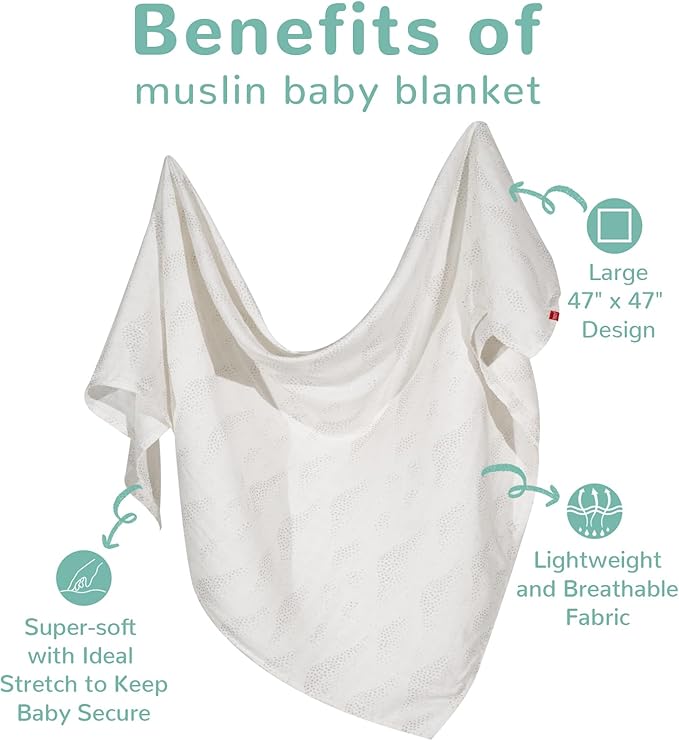 HECCEI Muslin Swaddle Blanket - Baby Muslin Blanket Large Swaddles 47 x 47 inches Breathable & Soft Baby Receiving Blanket Gender Neutral for Newborn Boys Girls, Dotted Landscape