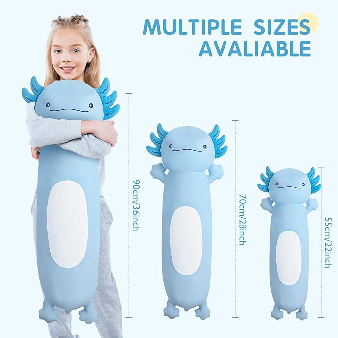 Dalmao 36 inch Cute Giant Blue Axolotl Plush Soft Body Pillow, Large Axolotl Stuffed Animals Toy, Squishy Plushies Gifts for Kids Boys Girls Birthday, Valentine's