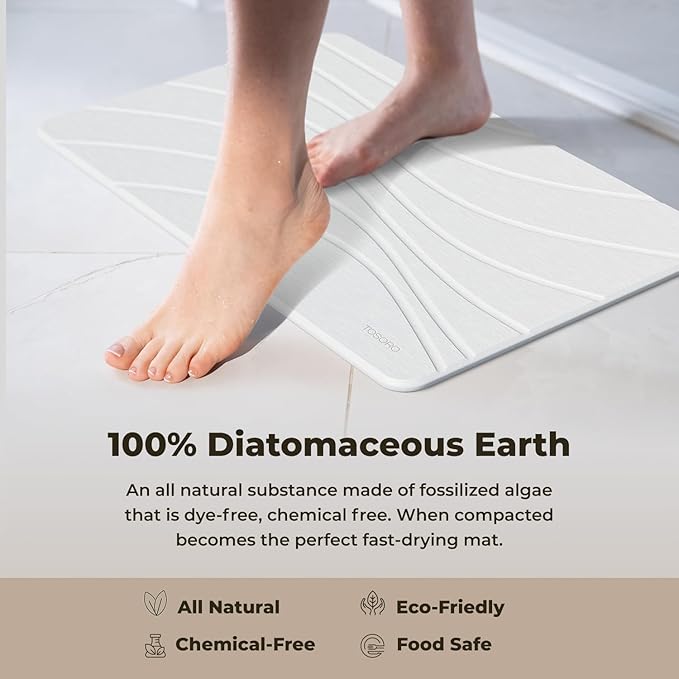 TOSORO - Stone Bath Mat, Diatomaceous Earth Non-Slip Stone Shower Mat - Quick Drying Absorbent Bath Mats for Bathroom - Elegant & Modern Design, Easy to Clean (23.5 x 15) - Sandstone