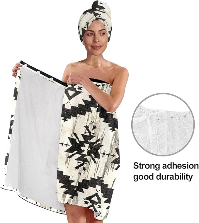 YWZDS Navajo Spa Wrap Bath Towel Set with Hair Turban, Aztec Geometric Absorbent Quick-Dry, Spa Towel Wrap, Towel Robe for Women