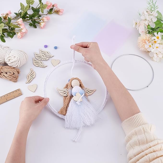 FREEBLOSS 2 Set DIY Macrame Angel Kit Macrame Ornament Kit for Beginners Boho Angel Doll Decor Adults Craft with Instruction Christmas Gift