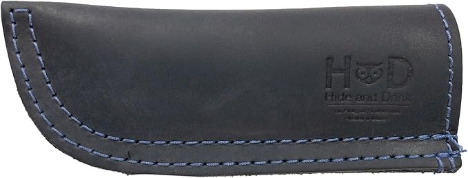 Hide & Drink, Full Grain Leather Hot Handle, Cast Iron Protector, Panhandle Potholder, Double Layered, Double Stitched, Slides On/Off Easily onto Metal Skillet Grips, Handmade, Slate Blue