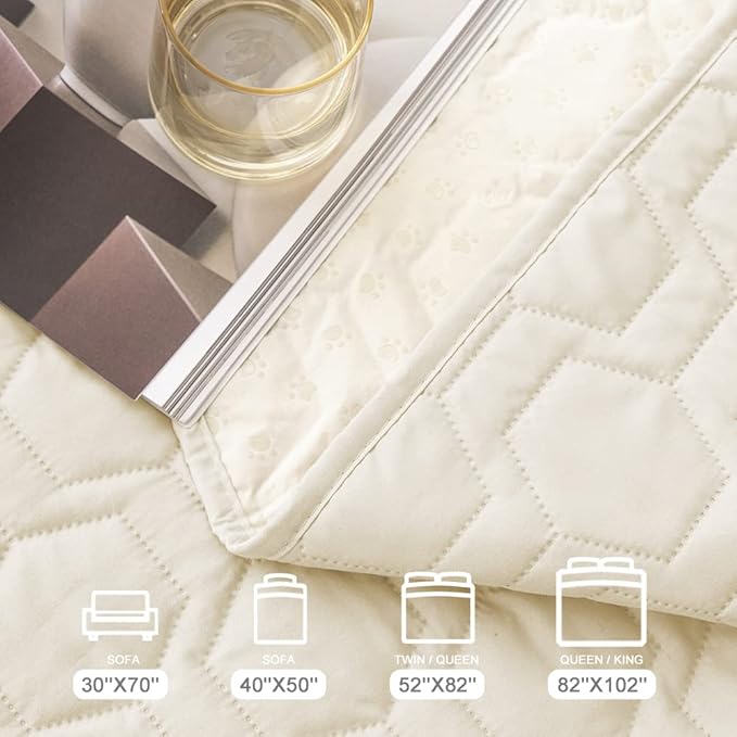 Tcksstex Waterproof and Anti-Slip Dog Bed Cover and Pet Blanket Sofa Pet Bed Mat ，car Incontinence Mattress Protectors Furniture Couch Cover for Most Cats Dogs, Pets（82x102-Ivory）