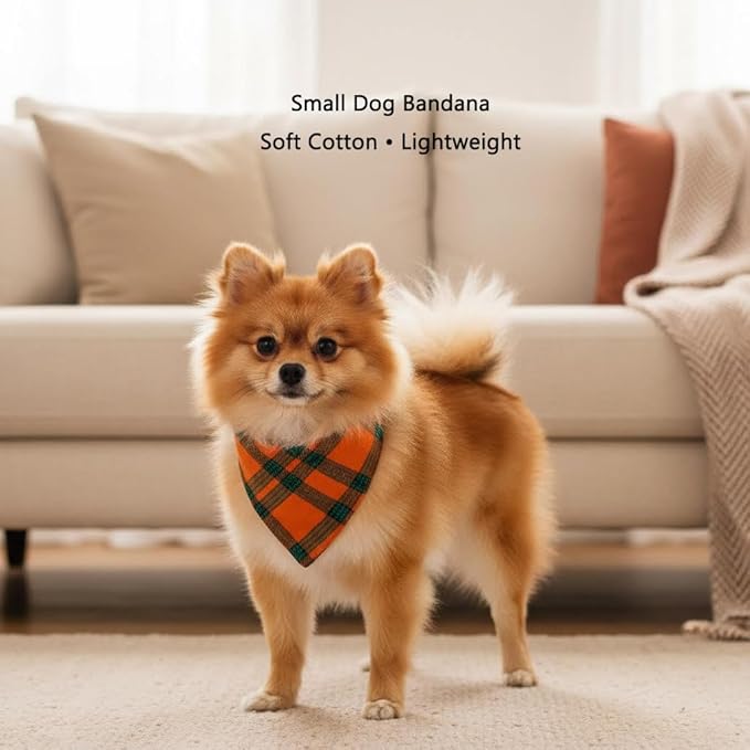 Small Dog Bandana,Soft Cotton Pet Triangle Scarf for Small Dogs & Cats,Lightweight Tie-On,Pet Photo Prop,Cute Holiday Dog Bandana 2 Pack (Orange)