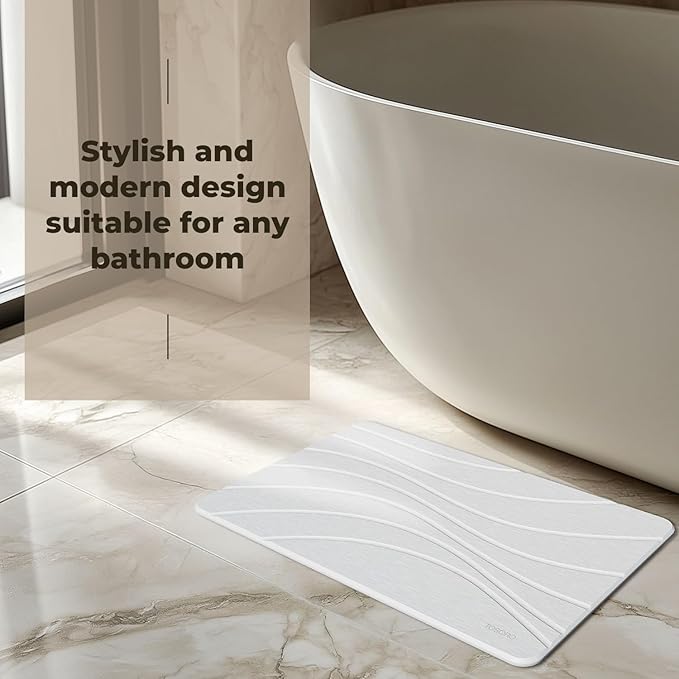 TOSORO - Stone Bath Mat, Diatomaceous Earth Non-Slip Stone Shower Mat - Quick Drying Absorbent Bath Mats for Bathroom - Elegant & Modern Design, Easy to Clean (23.5 x 15) - Sandstone