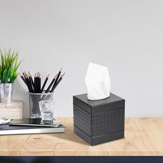 DSNMYO Industrial Style Tissue Box Cover, Tissue Holder, Square Box Covers,for bedrooms, Offices, bathrooms, Living Rooms etc.(Black)