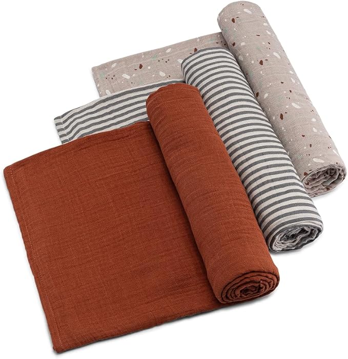 Parker Baby Swaddle Blankets - 3 Pack of 100% Cotton Muslin Swaddle Blankets for Baby Boys and Girls - Unisex/Gender Neutral - Clay