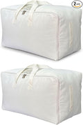 DoYiKe Soft Canvas Clothes Storage Bags with Four Carrying Handles and Clear Window, Closet Organizer for Clothing, Blankets Sheets Pillows and Bedding, 55L, 2 Pack, White