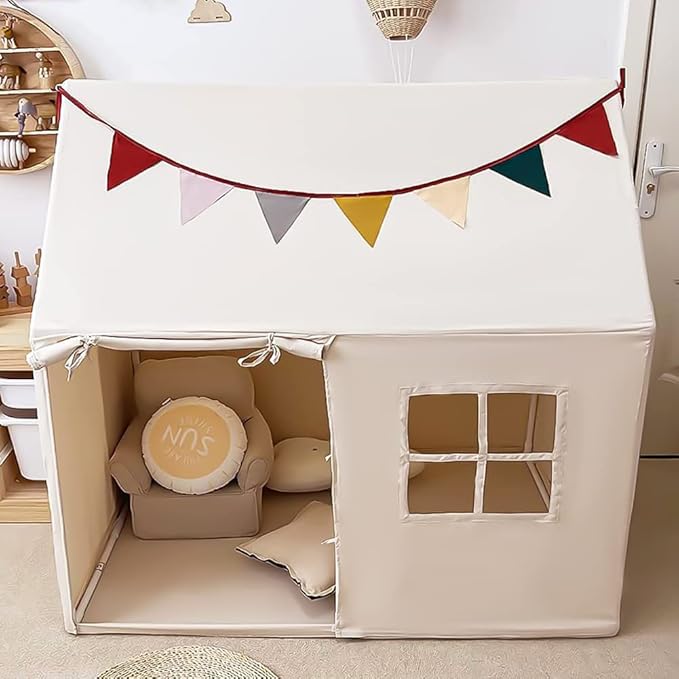 Kids Tent Indoor Playhouse, Kids Play Tent Large Kid Playhouse Toys Toddler Tent Play House with Pennant Banners, Kid Toys for Boy Girl Birthday House Gift