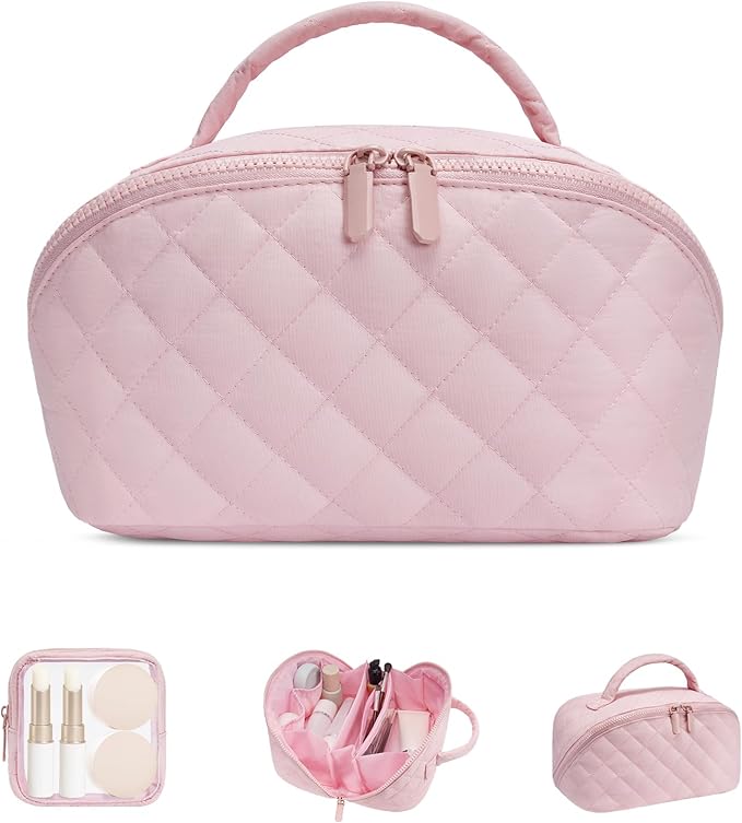 honitty Makeup Bag, Quilted Makeup Bag, Puffy Travel Make up Bags, Cosmetic Organizer Bag, Waterproof Toiletry Bag for Women
